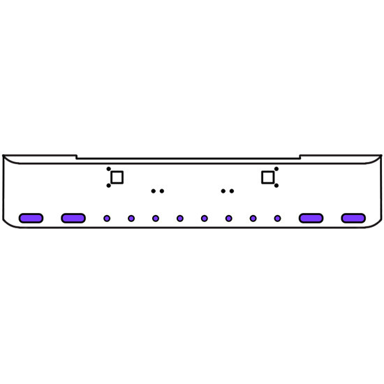 18 Inch 7 Gauge Chrome Texas Rolled End Bumper With Tow Holes, 4 Ovals-8 Round 2 Inch Amber-Purple Dual Revolution Lights Without Visor For Kenworth W900A 1967 Thru 1981