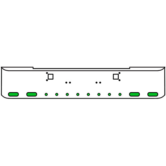 18 Inch 7 Gauge Chrome Texas Rolled End Bumper With Tow Holes, 4 Ovals-8 Round 2 Inch Amber-Green Dual Revolution Lights Without Visor For Kenworth W900A 1967 Thru 1981