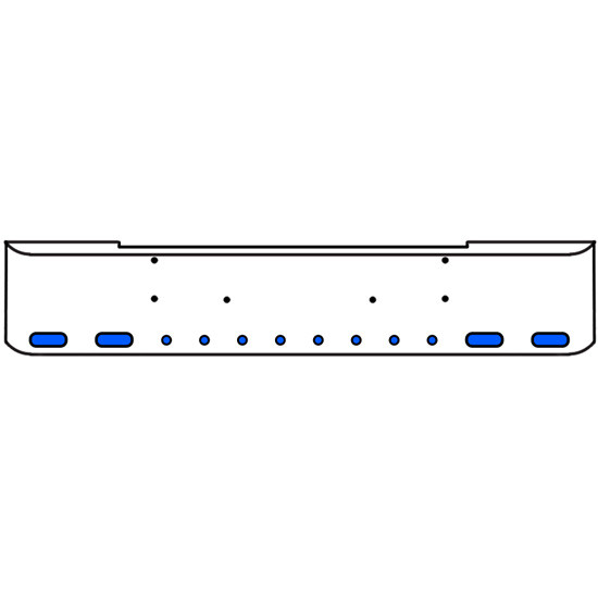 18 Inch Chrome Texas Rolled End Bumper Kit With Bolt Holes And 4 Oval-8 Round 2 Inch Amber-Blue Dual Revolution Lights With Visors For Kenworth W900B, W900L