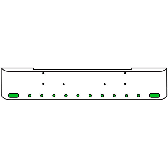 18 Inch Chrome Texas Rolled End Bumper Kit With Bolt Holes And 2 Oval-10 Round 2 Inch Amber-Green Dual Revolution Lights For Kenworth W900B, W900L