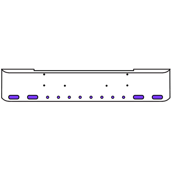 22 Inch Chrome Texas Rolled End Bumper Kit With Bolt Holes And 4 Oval-8 Round 2 Inch Amber-Purple Dual Revolution Lights For Kenworth W900B, W900L