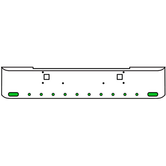 18 Inch Chrome Texas Rolled End Bumper Kit With Tow Holes And 2 Oval-10 Round 2 Inch Amber-Green Dual Revolution Lights With Visors For Kenworth W900B, W900L