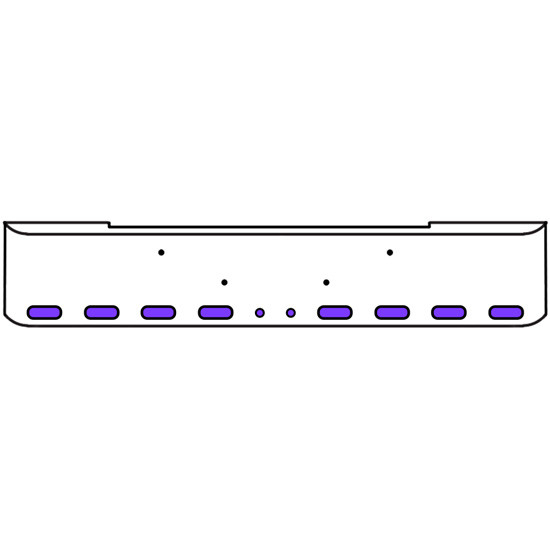 18 Inch Chrome Texas Rolled End Bumper Kit With Bolt Holes And 8 Oval-2 Round 2 Inch Amber-Purple Dual Revolution Lights For Kenworth W900B 2011 - Current