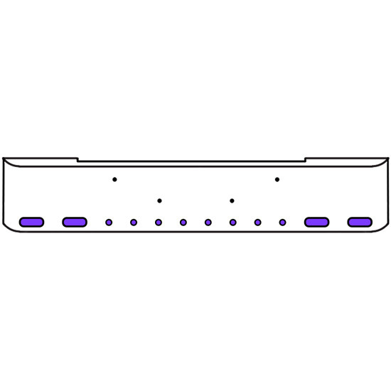 20 Inch Chrome Texas Rolled End Bumper Kit With Bolt Holes And 4 Oval-8 Round 2 Inch Amber-Purple Dual Revolution Lights For Kenworth W900B 2011 - Current