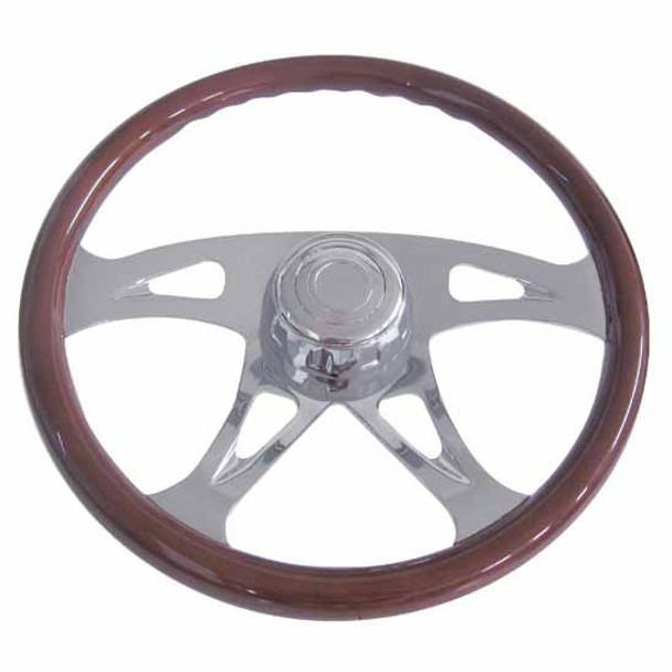 18 Inch Chrome 4 Spoke Boss Wood Steering Wheel For Peterbilt & Kenworth