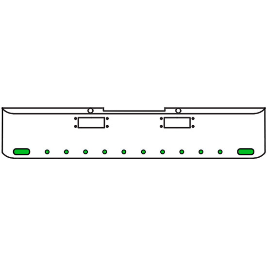 18 Inch Chrome Texas Rolled End Bumper Kit With Tow Holes And 2 Oval-10 Round 2 Inch Amber-Green Dual Revolution Lights For Peterbilt 352, 359 1972 Thru 1987