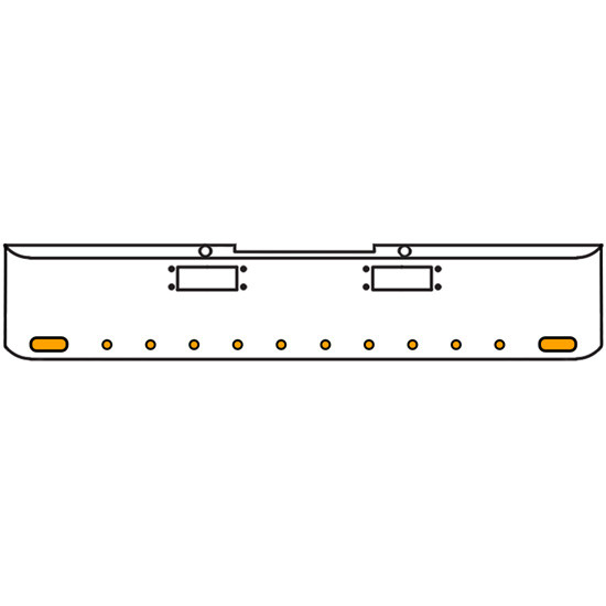20 Inch Chrome Texas Rolled End Bumper Kit With Tow Holes And 2 Oval-10 Round 2 Inch Amber-Clear Mirage Lights With Visors For Peterbilt 352, 359 1972 Thru 1987