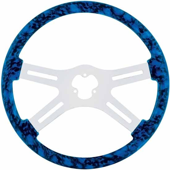 18 Inch Chrome 4 Spoke Blue Skull Steering Wheel Kit W/O Hub