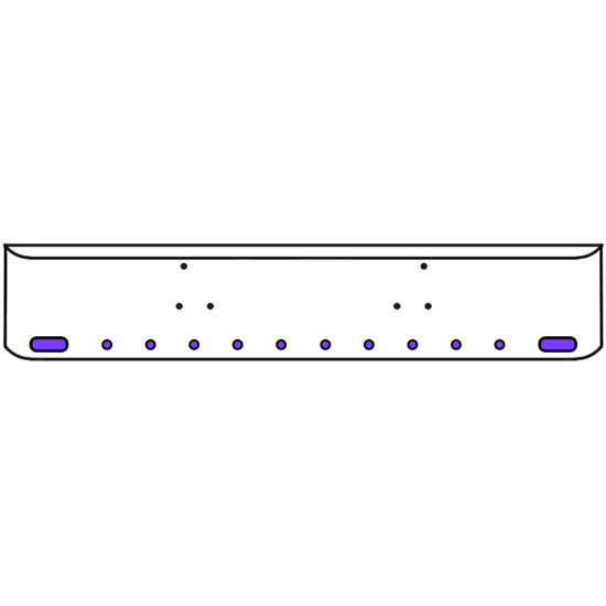 18 Inch Chrome Texas Rolled End Bumper Kit With Bolt Holes And 2 Oval-10 Round 2 Inch Amber-Purple Dual Revolution Lights With Visors For Peterbilt 357, 378, 379 1987 - 2007