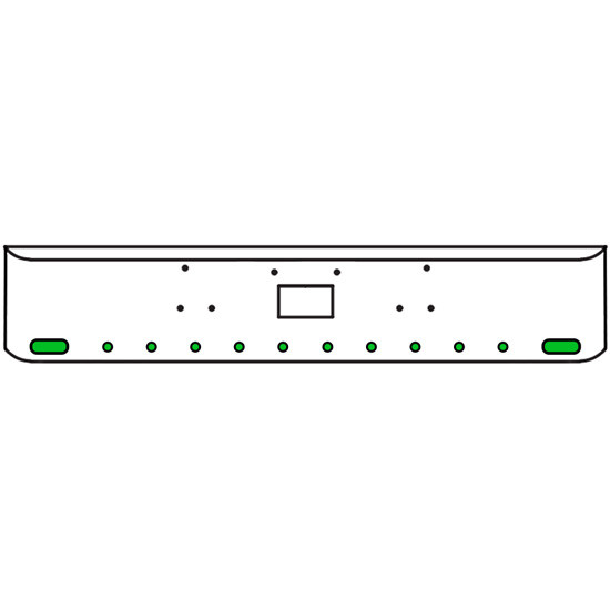 20 Inch Chrome Texas Rolled End Bumper Kit With Tow Hole And 2 Oval-10 Round 2 Inch Amber-Green Dual Revolution Lights With Visors For Peterbilt 357, 378, 379 1987 - 2007