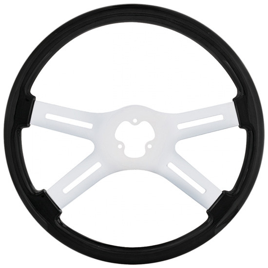 18 Inch Chrome 4 Spoke Carbon Black Woodgrain Steering Wheel