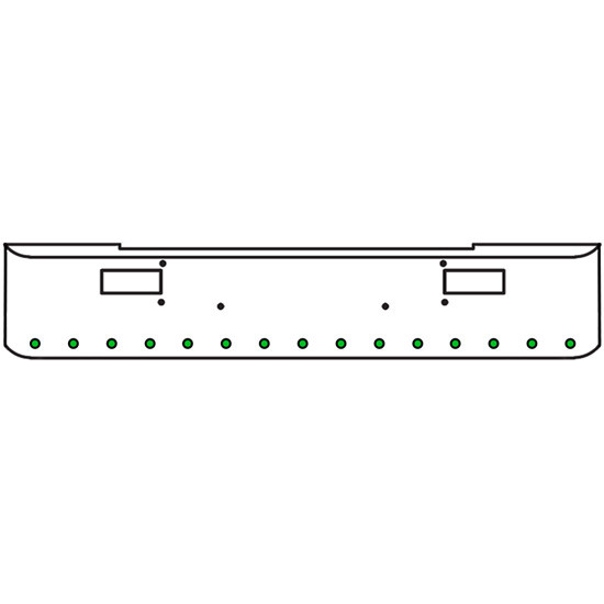 18 Inch Chrome Texas Rolled End Bumper Kit With Step Holes And 15 Round 2 Inch Amber-Green Dual Revolution Lights For Peterbilt 362 1981 - 2002