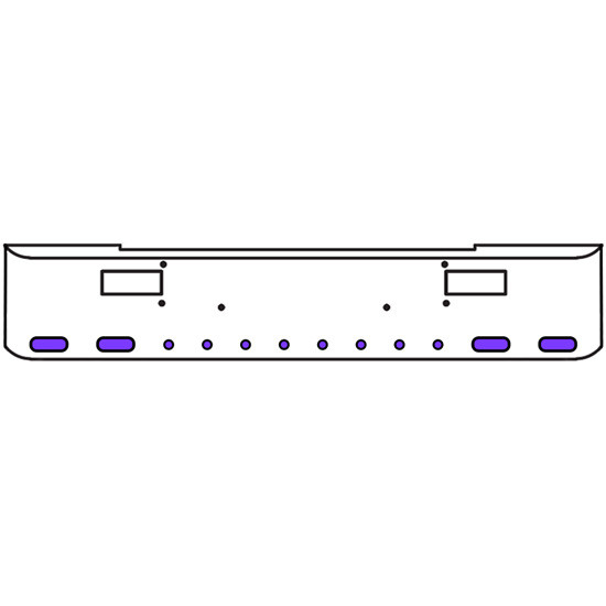 18 Inch Chrome Texas Rolled End Bumper Kit With Step Holes And 4 Oval-8 Round 2 Inch Amber-Purple Dual Revolution Lights For Peterbilt 362 1981 - 2002