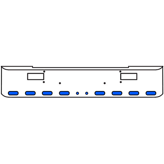 20 Inch Chrome Texas Rolled End Bumper Kit With Step Holes And 8 Oval-2 Round 2 Inch Amber-Blue Dual Revolution Lights With Visors For Peterbilt 362 1981 - 2002