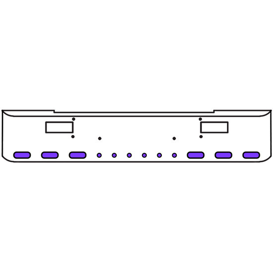 22 Inch Chrome Texas Rolled End Bumper Kit With Step Holes And 6 Oval-6 Round 2 Inch Amber-Purple Dual Revolution Lights With Visors For Peterbilt 362 1981 - 2002