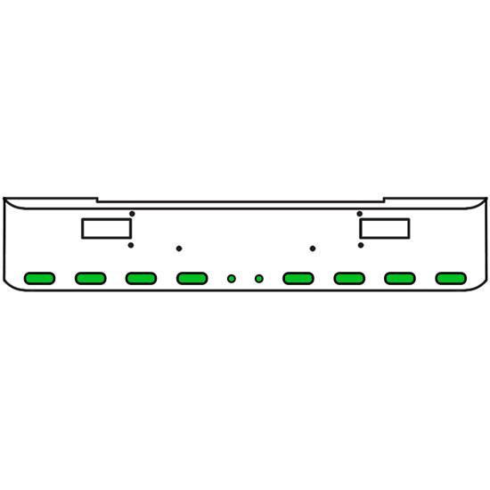 22 Inch Chrome Texas Rolled End Bumper Kit With Step Holes And 8 Oval-2 Round 2 Inch Amber-Green Dual Revolution Lights For Peterbilt 362 1981 - 2002