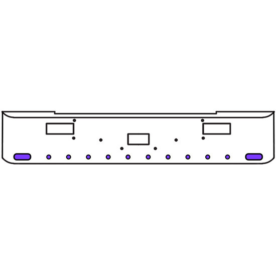 18 Inch Chrome Texas Rolled End Bumper Kit With Center Tow And Step Holes And 2 Oval-10 Round 2 Inch Amber-Purple Dual Revolution Lights For Peterbilt 362 1981 - 2002