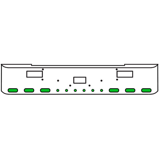 18 Inch Chrome Texas Rolled End Bumper Kit With Center Tow And Step Holes And 6 Oval-6 Round 2 Inch Amber-Green Dual Revolution Lights With Visors For Peterbilt 362 1981 - 2002
