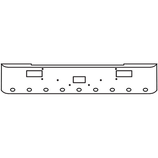 18 Inch Chrome Steel Texas Square Rolled End Bumper With Mounting, Standard Step And Tow/Hitch Holes 9 M3 Or P3 Light Holes For Peterbilt 362 Cabover 1981 And Newer