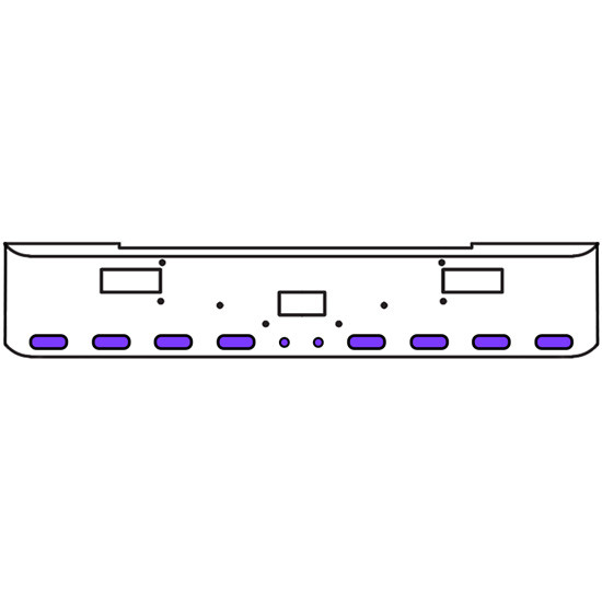 20 Inch Chrome Texas Rolled End Bumper Kit With Center Tow And Step Holes And 8 Oval-2 Round 2 Inch Amber-Purple Dual Revolution Lights With Visors For Peterbilt 362 1981 - 2002