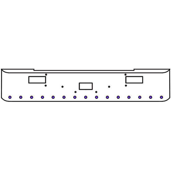 22 Inch Chrome Texas Rolled End Bumper Kit With Center Tow And Step Holes And 15 Round 2 Inch Amber-Purple Dual Revolution Lights With Visors For Peterbilt 362 1981 - 2002