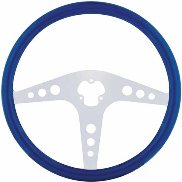 18 Inch Chrome 3 Spoke Circle Cutout GT Blue Wood Steering Wheel