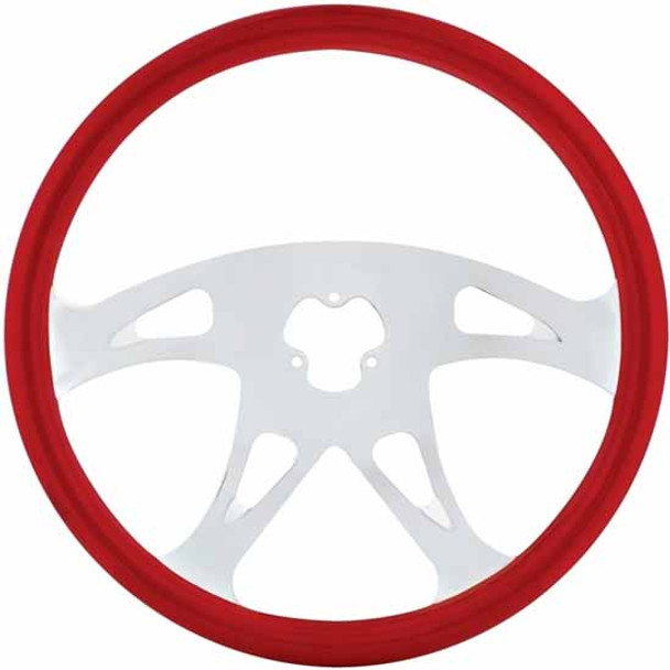 18 Inch Chrome 4 Spoke Triangle Cutout Red Wood Steering Wheel Kit