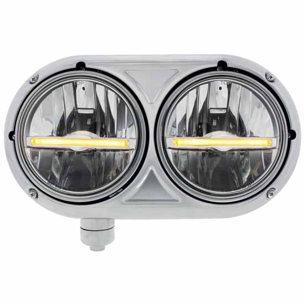 Stainless Steel 9 LED Dual Headlight W/ Amber LED Position Light Bar For Peterbilt 359 Driver Side Stainless Steel 9 LED Dual Headlight W/ Amber LED Position Light Bar For Peterbilt 359 Driver Side