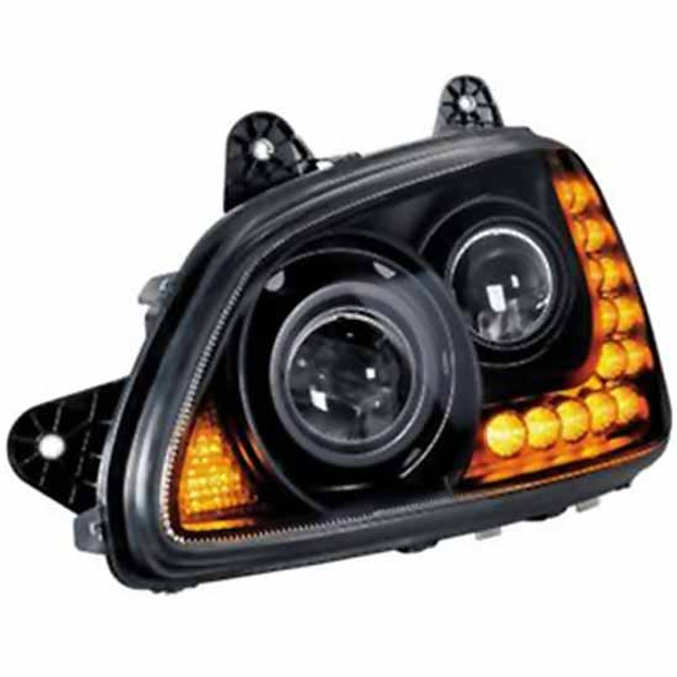 Blackout Projection Headlight W/ Amber LED Accent Lights Driver Side For Kenworth T370, T440, T470, T660, T700