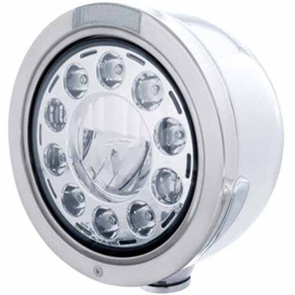 SS Bullet Half Moon 11 High Power Diode LED Crystal Headlight With 4 Diode Amber/Clear LED Turn Signal