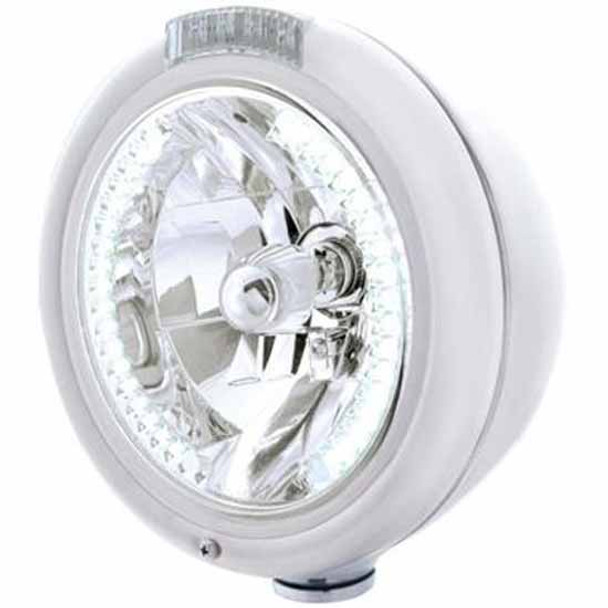 Chrome Classic PB Style Headlight W/ H4 Halogen Bulb, 34 White LED Position Light, Amber/Clear Turn Signal Light