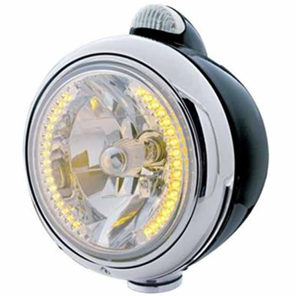 Black Guide 682-C Halogen Headlight W/ 34 Amber LED Position Light, Amber/Clear Dual Function Top Mount Light