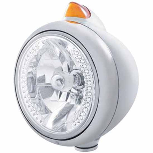 Stainless Guide 682-C H4 Headlight W/ 34 White LED Position, Vintage 5 Amber LED Turn Signal Lights