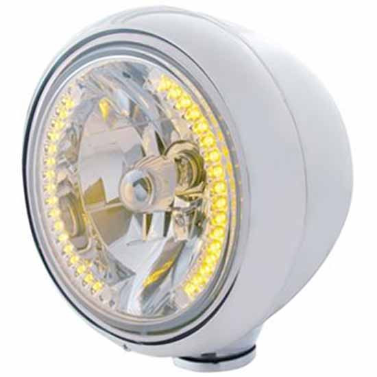 Stainless Steel Guide 682-C Headlight W/ H4 Halogen Bulb, 34 Diode Amber LED Position Light