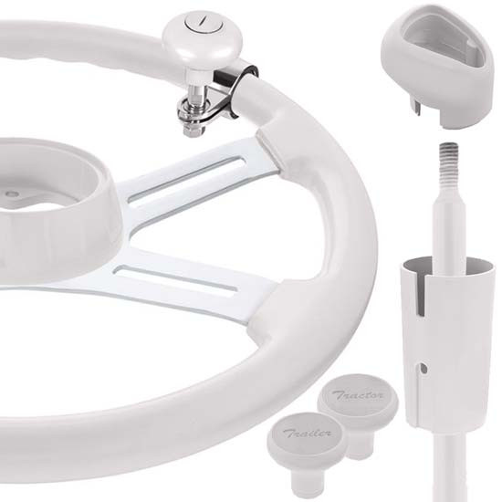 18 Inch Pearl White Steering Wheel Kit W/ 6 Inch Shifter Extension & Shifter Accessories