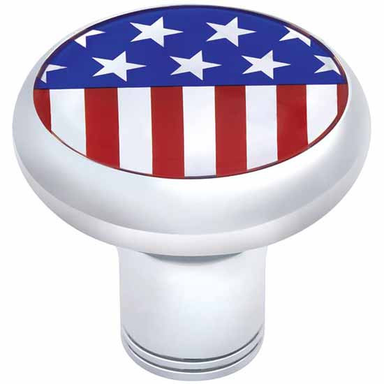 Chrome-Plated Aluminum Deluxe Air Valve Knob With USA Flag Glossy Sticker