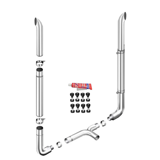 Lc 8 X 90 Chrome Curve Quiet Stack Kit With 8-5 Ld 90-Deg Elbows, 55 Spools, 5" Chrome Tl Tee, Non-Unibilt With O Cab Brackets For Peterbilt 378, 379, 389 Glider