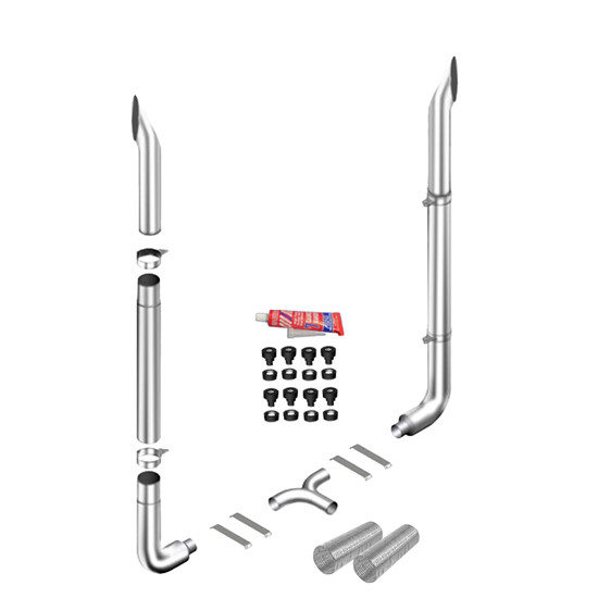 8 X 114 Inch Short 30 Stack Kit W/ 8-5 LD 90-Deg Elbows, 55 Spools, 5" Chrome Tee & Flex, Non-Unibilt W/O Cab Brackets By Lincoln Chrome Fits Peterbilt 378, 379, 389 Glider