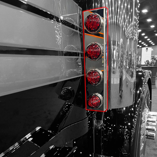 SS Strapless Rear Air Cleaner Panel W/ 4 Watermelon Light Holes Per Panel By Iowa Customs Fits Peterbilt 589