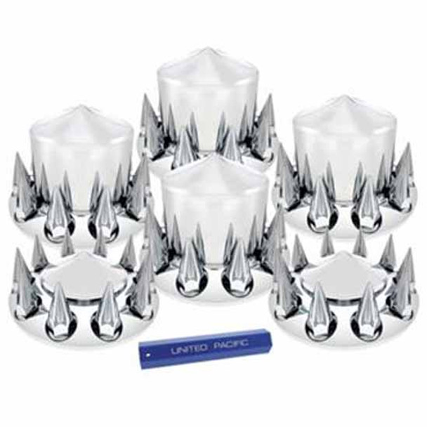 Chrome Pointed Axle Cover Combo Kit W/ 33MM Thread On Spike Nut Cover & Nut Cover Tool
