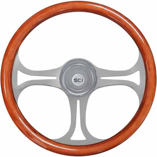 18 Inch Chrome 3 Spoke Wood Rim Saber Steering Wheel Kit With Chrome Bezel And Horn