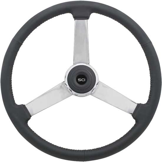 20 Inch Chrome 3 Spoke Black Top Grain Leather The General Steering Wheel Kit With Chrome Bezel