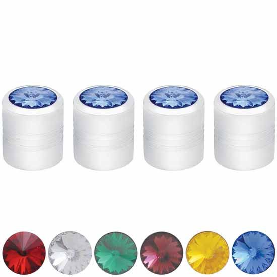 Chrome-Plated Aluminum Round Valve Caps With Jewel - Pack Of 4