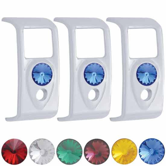 Chrome Rocker Switch Covers With Colored Jewel For Kenworth - 3 Pack