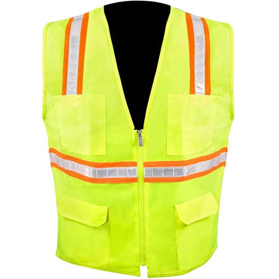 High Visibility Zippered Safety Vest, 6 Pockets