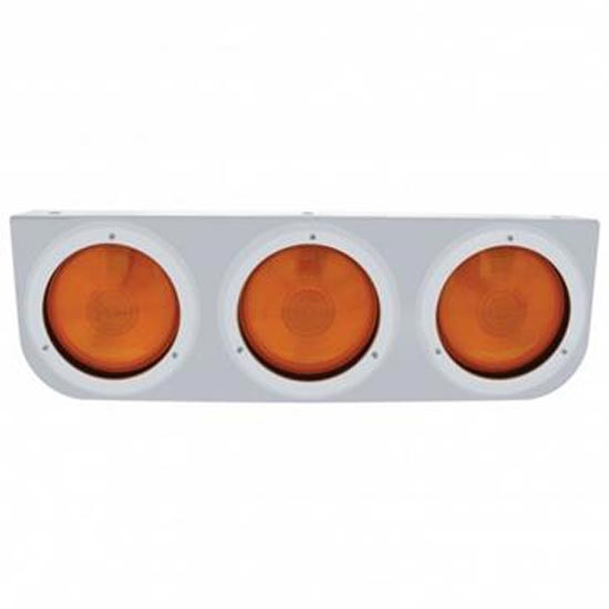 Stainless Steel Light Bracket W/ 3 Rnd 4 Inch Lights & Bezels - Amber Lens