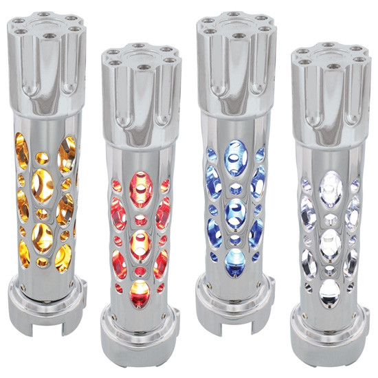 Chrome Austin Gun Cylinder With Led Gearshift Knob For 9/10 Or 13/15/18 Speed