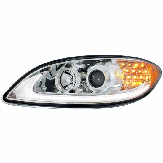 Chrome High Power Projection Headlight With Led Light Bar, Led Turn Signal For International Prostar