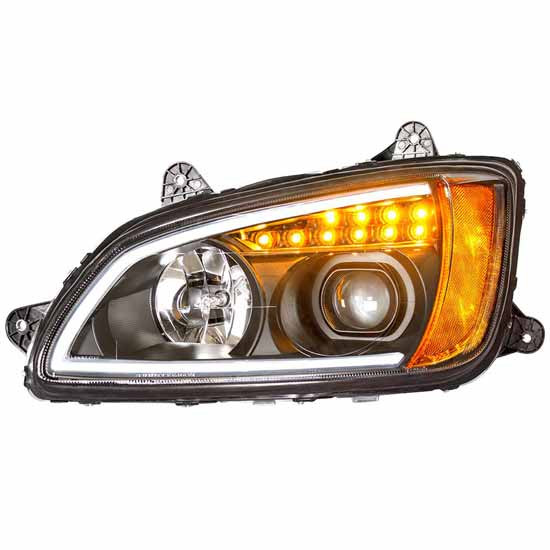 Blackout Projection Headlight With Led Turn Signal, Position Light Bar For Kenworth T370, T440, T470, T660, T700