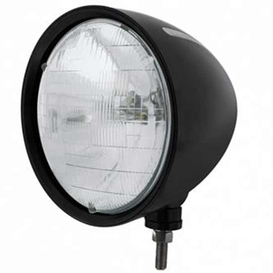 Black Billet Style Groove Headlight With Halogen Seal Beam